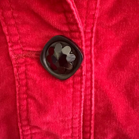 Y2K Western Red Corduroy Jacket 1X Button Front Plus Size Stretch Holiday Bold - Picture 3 of 14